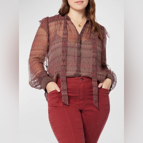 NEW Joie | Plus Size Eloise Floral-Print Anise Flower Multi Tie-Neck‎ Blouse 4x - Picture 1 of 8